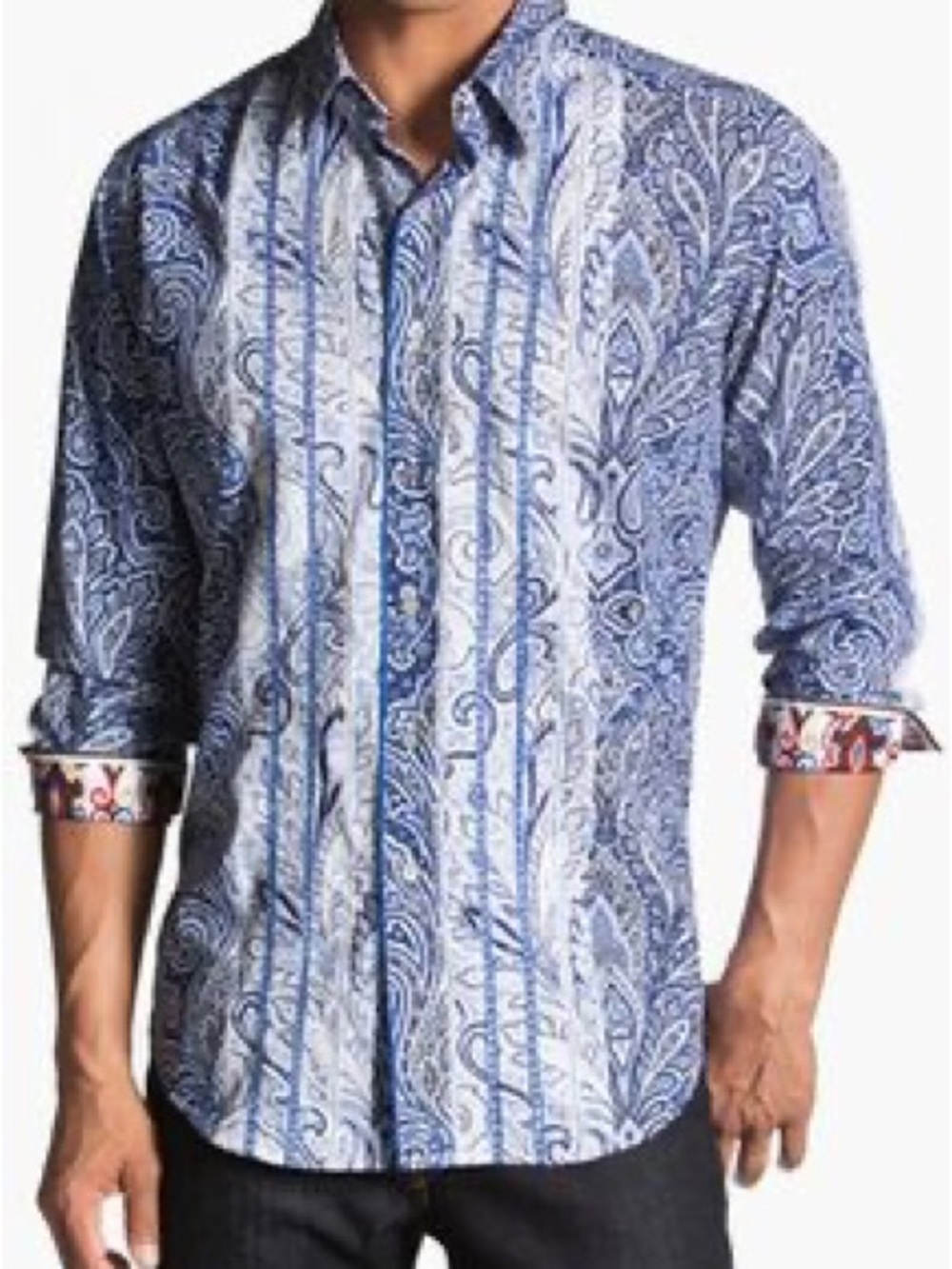 Robert Graham Blue & White Paisley Classic Fit Button Down Sleeve Shirt S